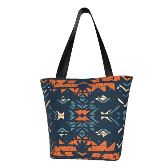 TEQUAN Reusable Shoulder Tote Bags, Ethnic Boho Moroccan Ikat Prints Polyester Casual Shopping Grocery Bag for Women
