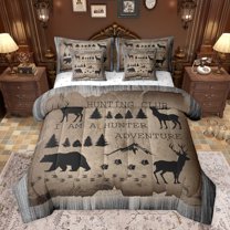 jejeloiu Wild Bear Deer 7pcs Bedding Comforter Set,Rustic Farmhouse Hunting Queen Bedding Sets,Brown Gray Queen Sheet Sets For Boys Kids,Breathable Home Decor Reversible