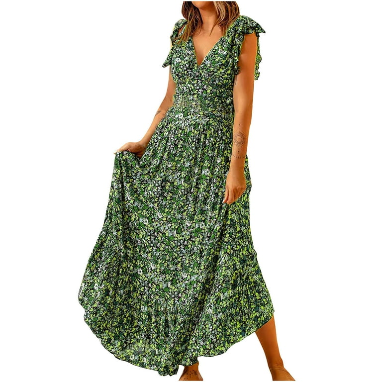 Zpanxa Women's Summer Cotton Linen Dresses, V-Neck 3/4 Sleeve Solid Print  Knee-High Dress, Hawaiian Loose Casual Beach Long Dress for Photoshoot,  Plus