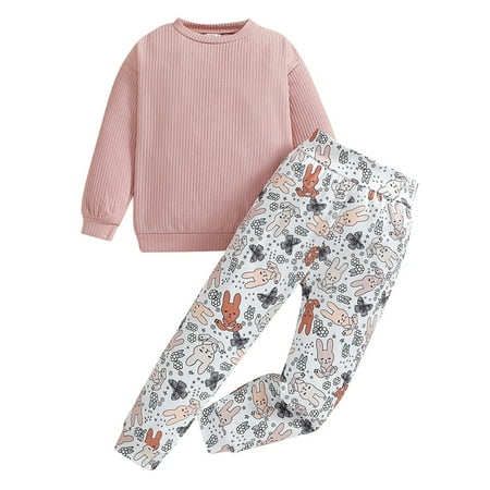 

Toddler Girls Outfit Sets Cartoon Rabbit Print Long Sleeve Tops And Pants 2Pcs Outfits Clothes Set For Kids Homewear Clothing