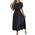 thumbnail image 2 of Taylonsss Womens Summer Casual Dress Flutter Sleeve Belted Midi Dress Elastic Comfort Fit Versatile Outfit, 2 of 8