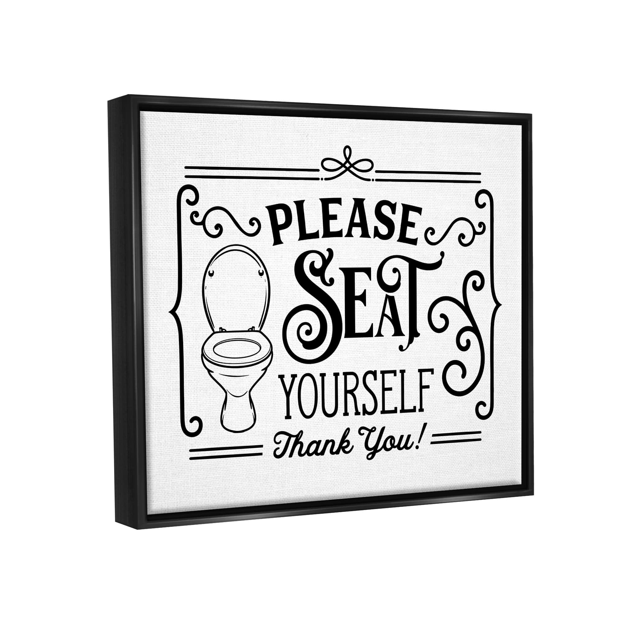 Stupell Industries Seat Yourself Vintage Style Bathroom Toilet Design Graphic Art Metallic Gold Floating Framed Canvas Print Wall Art, Design by Lettered and Lined