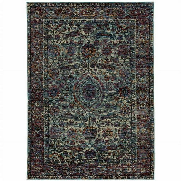 HomeRoots 510063 5 x 7 ft. Blue & Purple Oriental Power Loom Stain Resistant Rectangle Area Rug