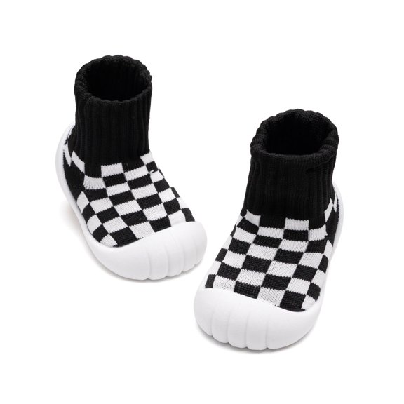 Meckior Baby Sock Shoes High-Top Checkered Toddler Walking Shoes Non-Slip Breathable Soft Sole for baby Boys Girls