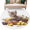 thumbnail image 2 of 6ft Washable Round Rug, Cute Cat Non-Slip Circle Area Rug for Living Room Bedroom, and Fruits Purple Grapes Indoor Floor Mat for Home Decor, 2 of 9