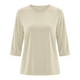 thumbnail image 4 of VISALY Velvet Ribbed Tunic Tops for Women Dressy Casual 3/4 Sleeve Velour Blouses Crewneck Pullover Tops Trendy Loose Fit Shirts Business Casual Work Basic Tee Shirts Fall Pullover Shirt Beige L, 4 of 4