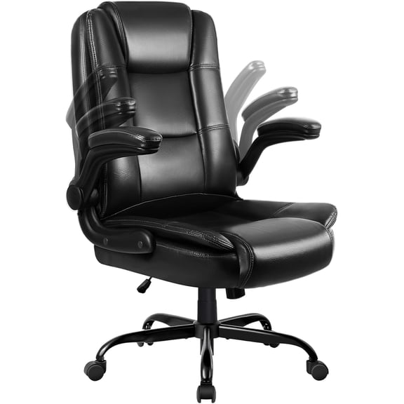LEMBERI Flip-up Arms Office Desk Chair Big and Tall Managerial Executive Chair, High Back Computer Chair Ergonomic Adjustable Height PU Leather Chairs with Armrest for Long Time Sitting