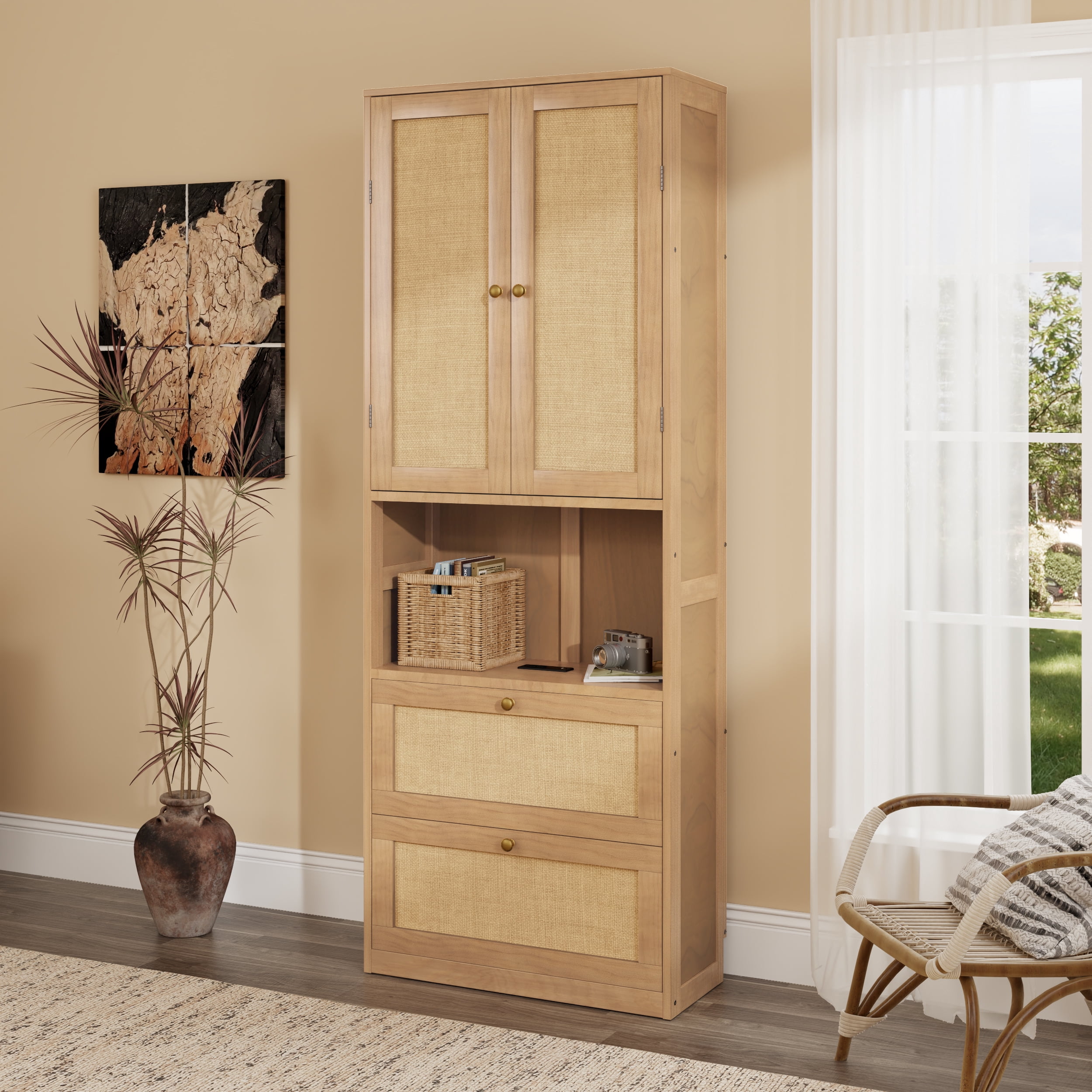 Euroco Modern 2 Door Armoires, Wood Wardrobe with Drawers, Cabinet and Shelves, White