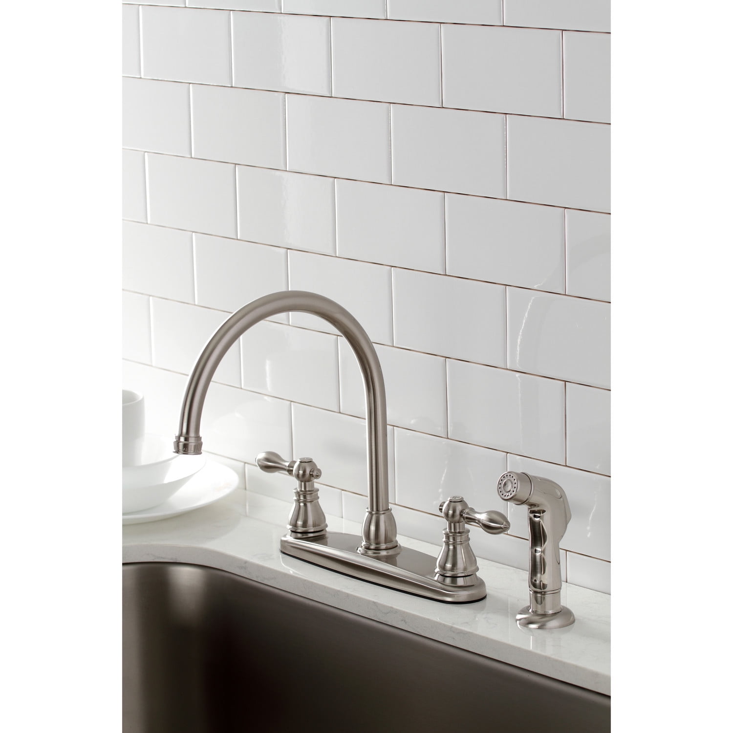 Kingston Brass KB728ACLSP American Classic Centerset Kitchen Faucet with Side Sprayer, Brushed Nickel