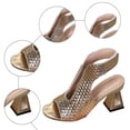 thumbnail image 5 of Rokment High Heels Dressy Sandals for Women Ladies Elegant Glitter Metallic Leather Triangle Chunky Heeled Slingback Pumps Summer Shoes Gold Size 8.5, 5 of 7