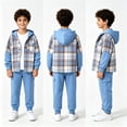 thumbnail image 4 of Jolyshlid Boys 2 Piece Sweatsuit Flannel Plaid Button Shirt Hoodie and Cargo Pants Sets for Kids Clothes Blue 4-5T, 4 of 7