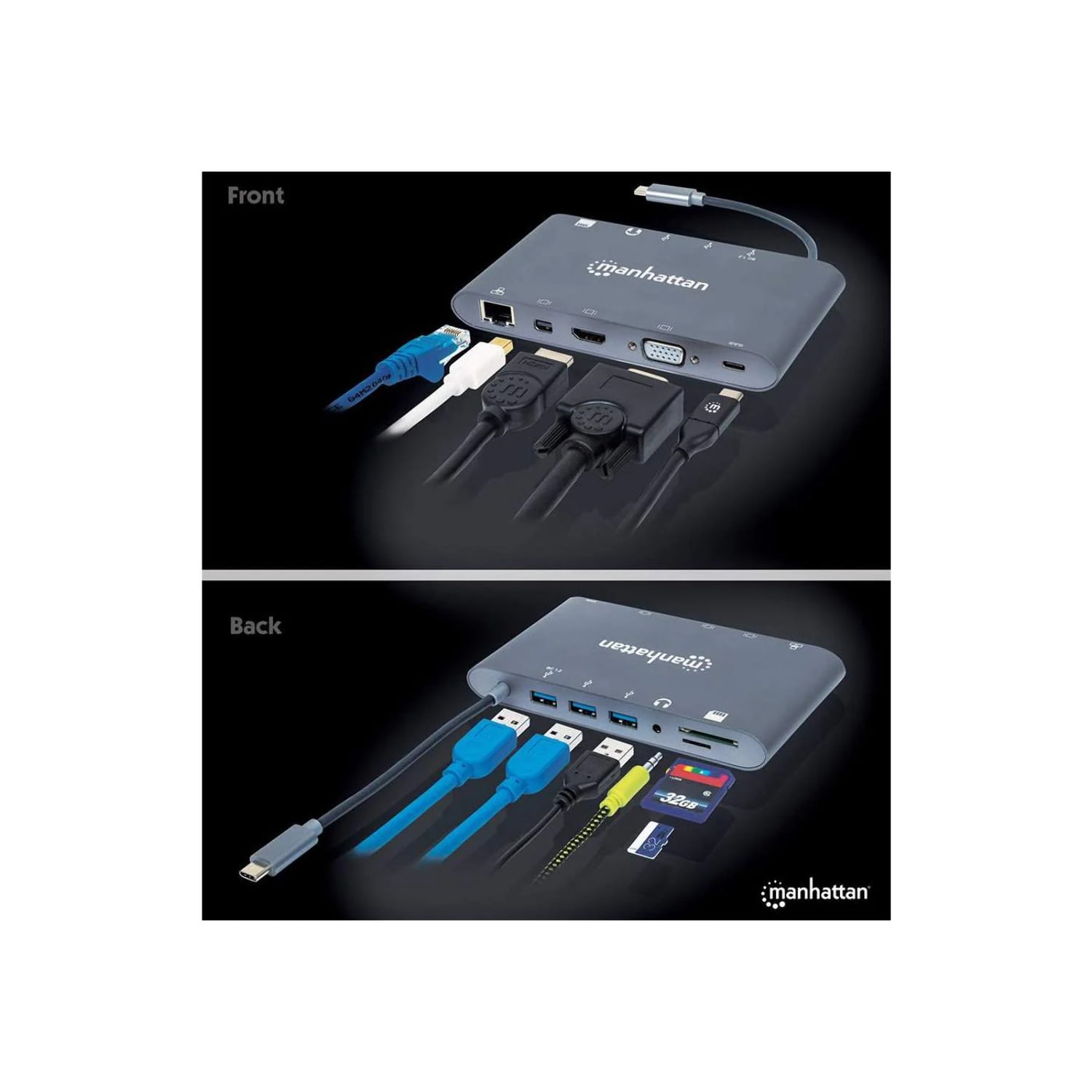 Manhattan 152808 SuperSpeed USB-C to 7-in-1 Docking Station