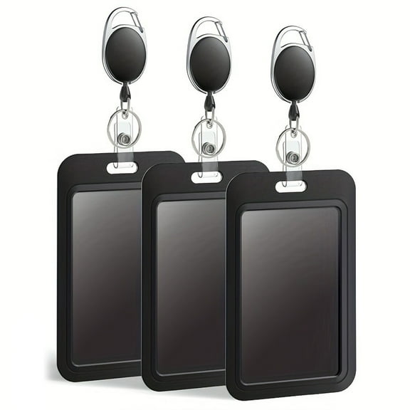 Kripyery 3Pcs Sliding Badge Holders with Retractable Badge Reel Carabiner Office School ID Card Holder Case Protectors