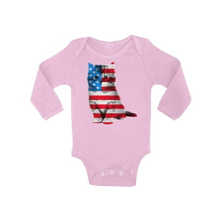 

Awkward Styles Baby USA Flag Cat Graphic Baby Long Sleeve Bodysuits Tops Cute 4th of July Gift American Flag