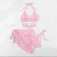 thumbnail image 5 of WREESH Womens Bikini Set with Sarong Bathing Suit Beach Cover Up Wrap Skirt Three-Piece Suit Bandage Solid Bikini Push-Up Padded Swimsuit Beachwear Set Pink, 5 of 7