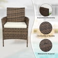 thumbnail image 6 of 3-Piece Patio Furniture Set PE Rattan Wicker Outdoor Chairs with Cushions Glass Coffee Table Steel Frame for Garden Deck Porch, 6 of 8