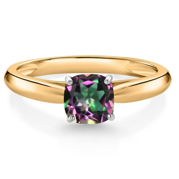 Gem Stone King 1.00 Ct Cushion Green Mystic Topaz 10K Yellow and White Gold Engagement Ring (Size 5)