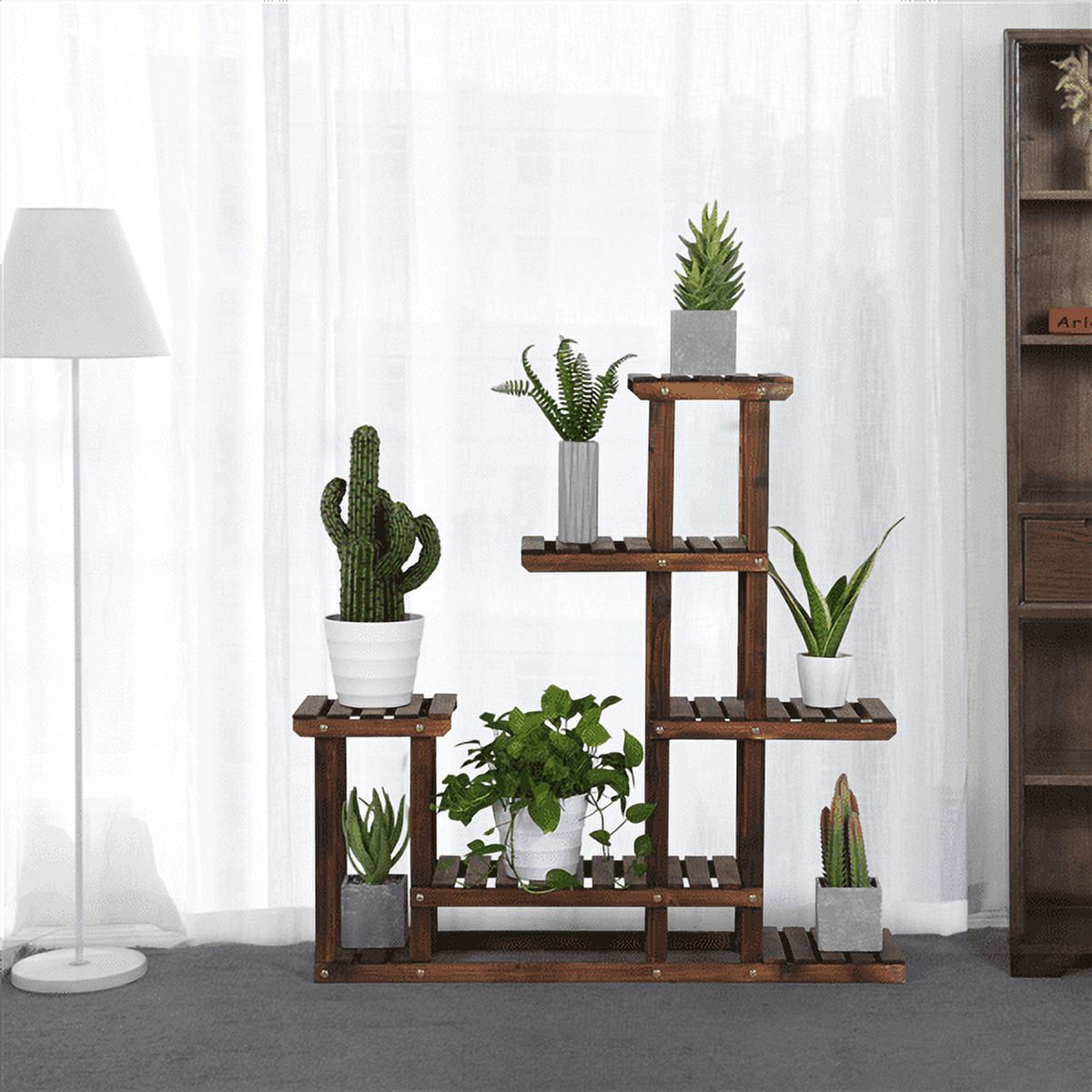 6-Shelf Wooden Flower Stand Plant Display for Indoors and Outdoors - image 2 of 7