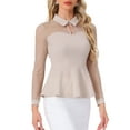 thumbnail image 4 of INSPIRE CHIC Women's Mesh Sheer Blouse Turn Down Collar Keyhole Ruffle Peplum Top M Beige, 4 of 6