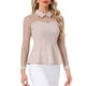 thumbnail image 4 of Blusa de malla transparente para mujer INSPIRE CHIC con cuello de solapa, abertura en forma de llave y peplum con volantes en color beige, 4 of 6