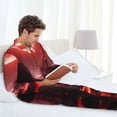 thumbnail image 6 of Naloa Red Moon Lava Men’s Pajamas Set - Long Sleeve Button Down Sleep Shirt and Pajama Bottoms Sleepwear Set-Medium, 6 of 7