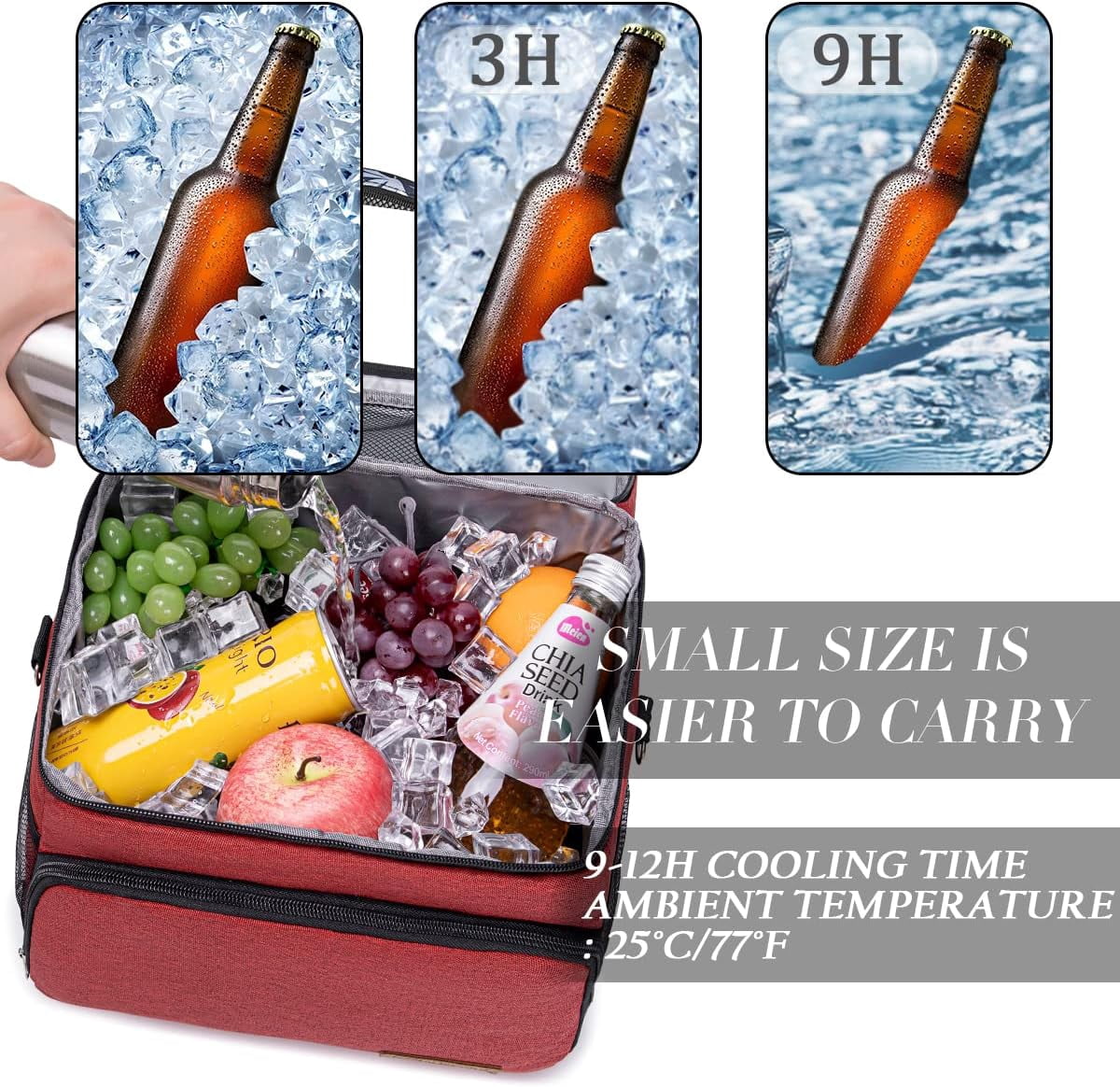 HotAdsFW Insulated Cooler Bag 6/24 Can Collapsible Leakproof Soft Sided Cooler for Car, Portable Foldable Small Ice Chest for Beach Camping Picnic Travel, 5/15qt Lunch Box for Men Work