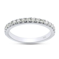 AFFY 0.25CT Moissanite Half Eternity Wedding Band Ring for Women in 14k White Gold over Silver-8.5
