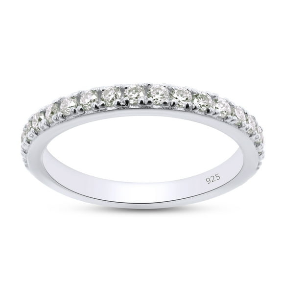 AFFY 0.25CT Moissanite Half Eternity Wedding Band Ring for Women in 14k White Gold over Silver-8.5