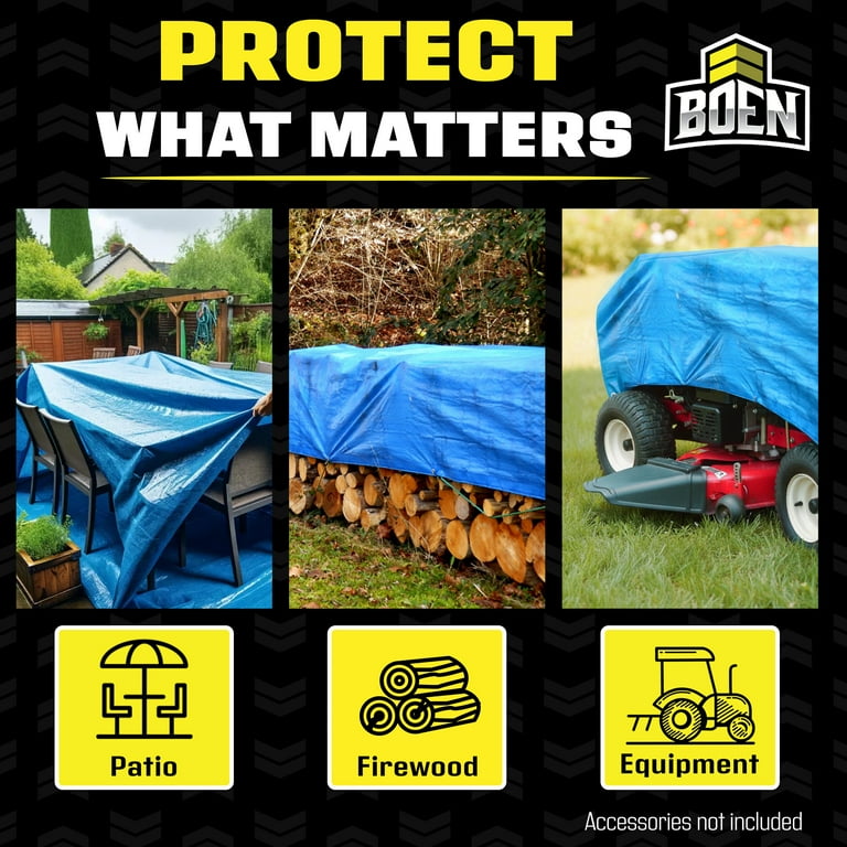 7' X 20' Heavy Duty 20 Mil Waterproof Tarp - Tear & UV Resistant With Metal Grommets For Covering Cars, Boats, Patio & More