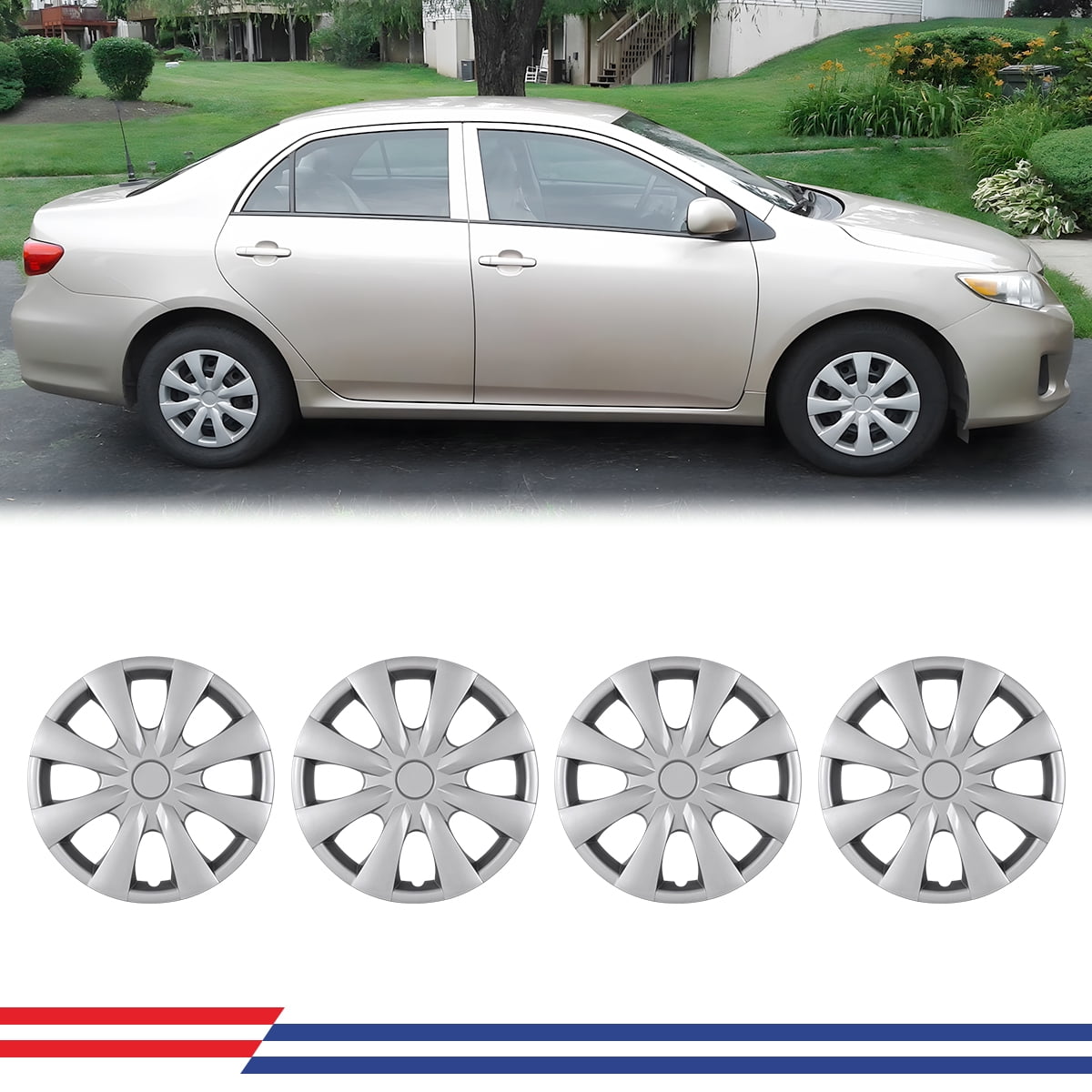 15 inch Steel Wheel Hubcaps for Toyota Corolla Style Hubcaps [2009 2010 2011 2012 2013 2014 2015 2016 2017 2018 2019] 15" Set of 4, Snap On Installation (4 pieces-Lacquer)