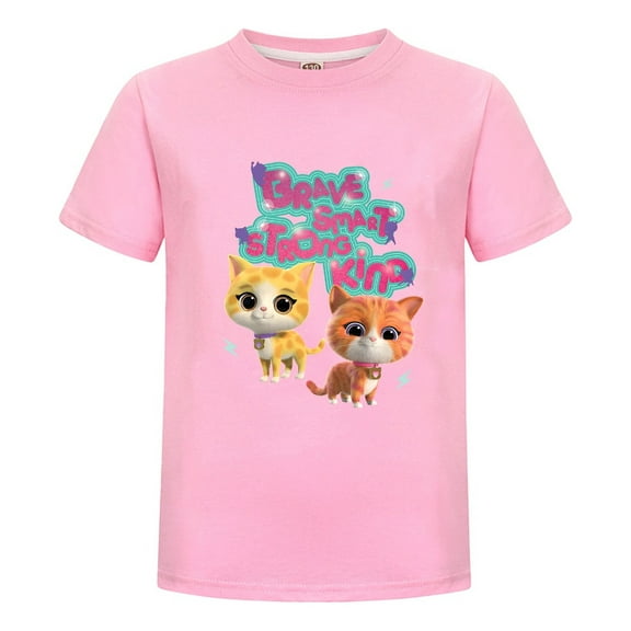 Children SuperKitties Cartoon Tee – Summer T-Shirt for Girls Boys – Short Sleeve Outfit – Kids Hero Cat Graphic Top – Gift for Young Fans