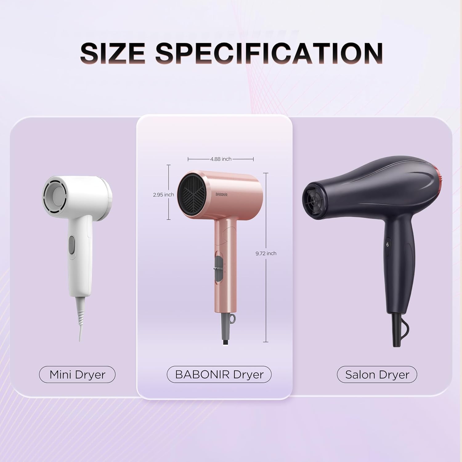 BABONIR Ionic Negative Ion Hair Dryer with Diffuser, 1875W Fast Drying, 3 Heat 2 Speed, Foldable Compact for Women Travel & Gift, Pink