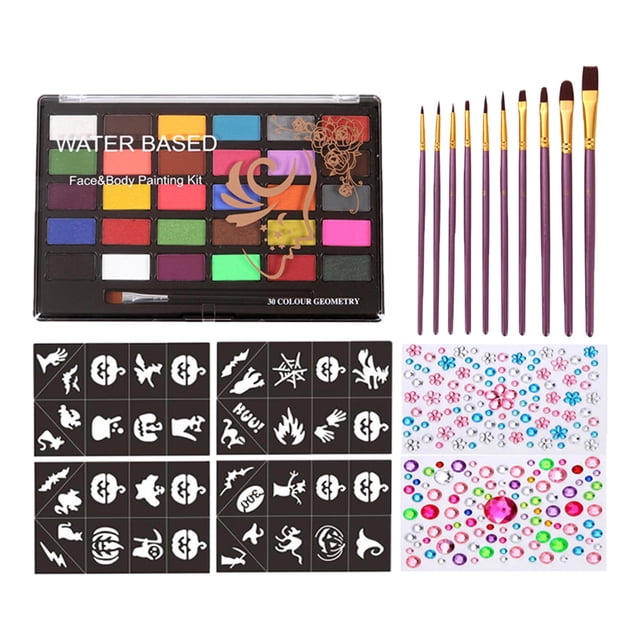 de pintura facial, 30 colores para pieles con 2 brillos para rostro de secado rápido Plantillas Negras Yuyangstore Pintura de cara y cuerpo