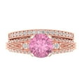 thumbnail image 2 of Clara Pucci 14K Rose Gold Round Cut 1.5Ct Simulated Pink Diamond Engagement Ring + Matching Band - Luxury Box Included, 2 of 7