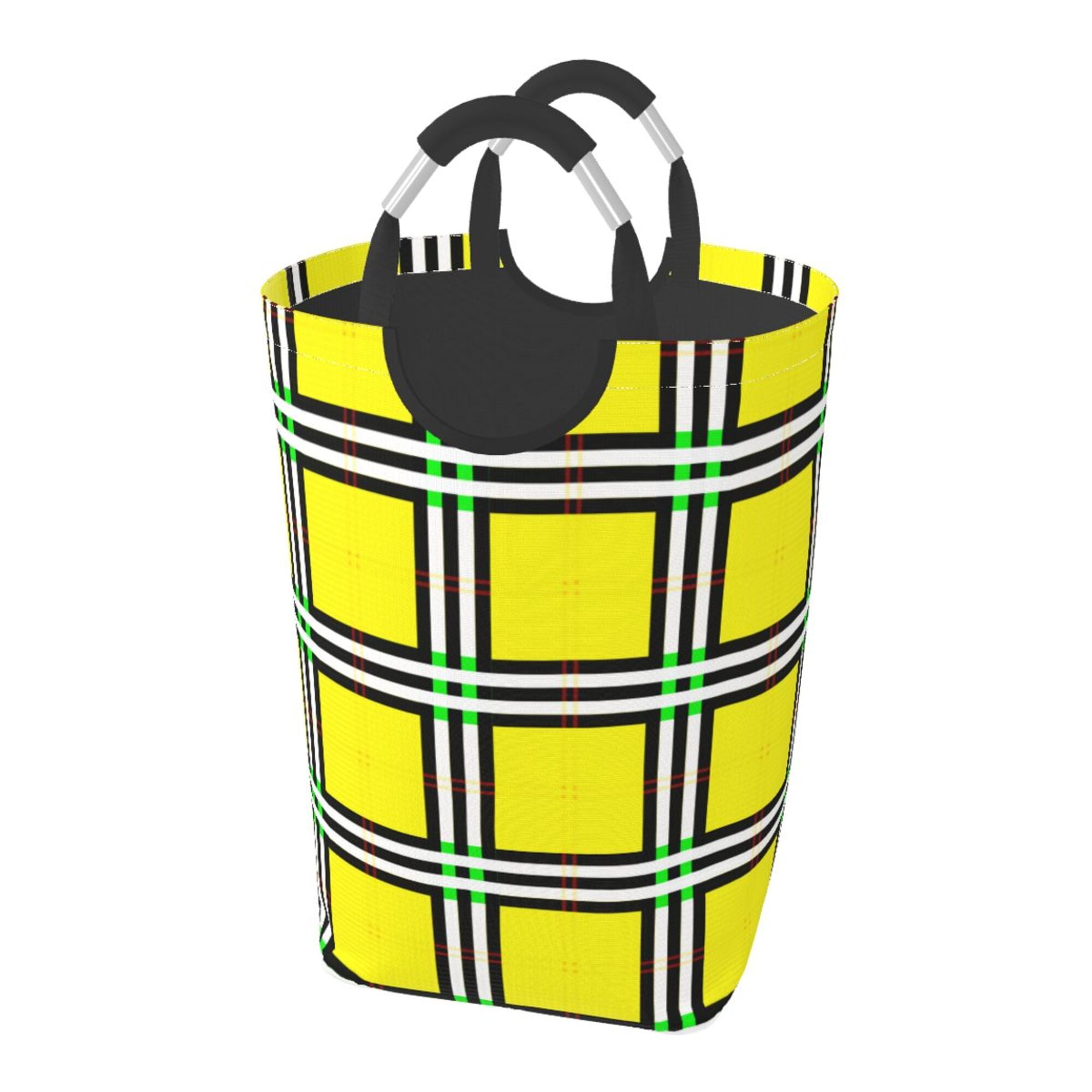 DouZhe 50L Rectangular Laundry Basket, Yellow Plaid Stripes Prints