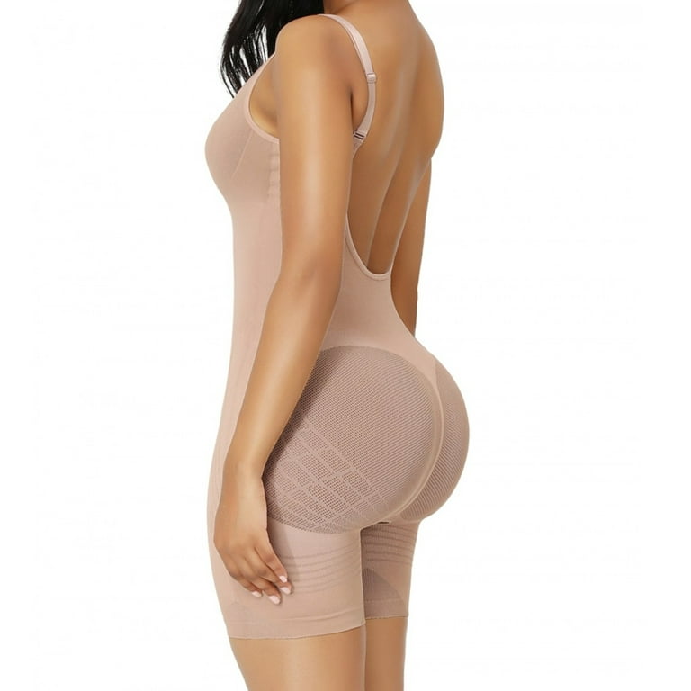 Mesh Exposed Bottom Women's Full Body Shaper Low Back Hourglass Curve  Slimming Shapewear Nude M/L