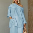 thumbnail image 4 of Womens Spring Summer Shirts Casual Solid Color Long Sleeve Cotton And Linen Top Draped Neck 3/4 Sleeve Comfortable Casual Linen Pocket Shirts Shirts for Women, 4 of 4