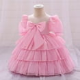 thumbnail image 2 of Little Girl Dresses Bowknot Princess Dress Baby Short Sleeve Mesh Cake Dress Wedding Dress Girls Party Dress Pink 12 Months-18 Months, 2 of 4