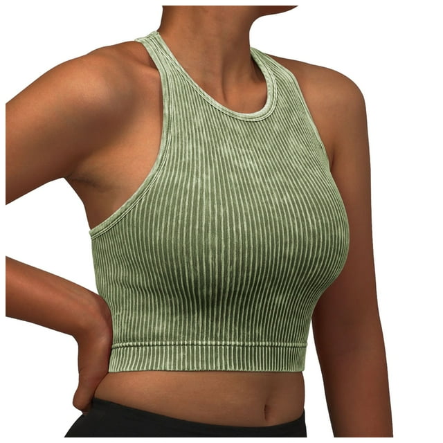 Kogui Sports Bras for Women Racerback Women Built-in Bra Tank Tops Sleeveless Casual Shirts Racerback Ribbed Fitted Tank Tops (Green,L)