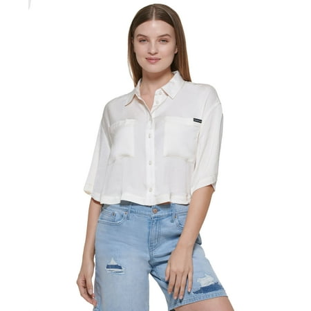 Calvin Klein Jeans Cropped Oversized Shirt Mascarpone XL
