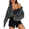thumbnail image 3 of Coduop Women Casual Long Sleeve Denim Coats Button Cropped Single-breasted Ripped Jean Coat Jacket, 3 of 7