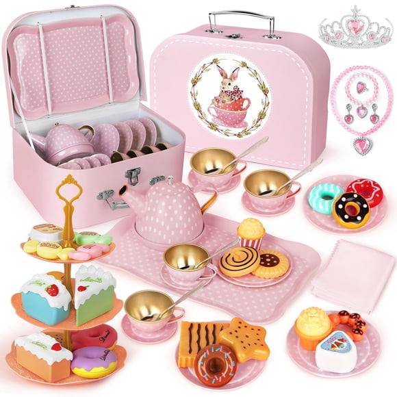 Set de fiesta de té IaoVueby para niñas pequeñas con 49 piezas de juguetes de princesa