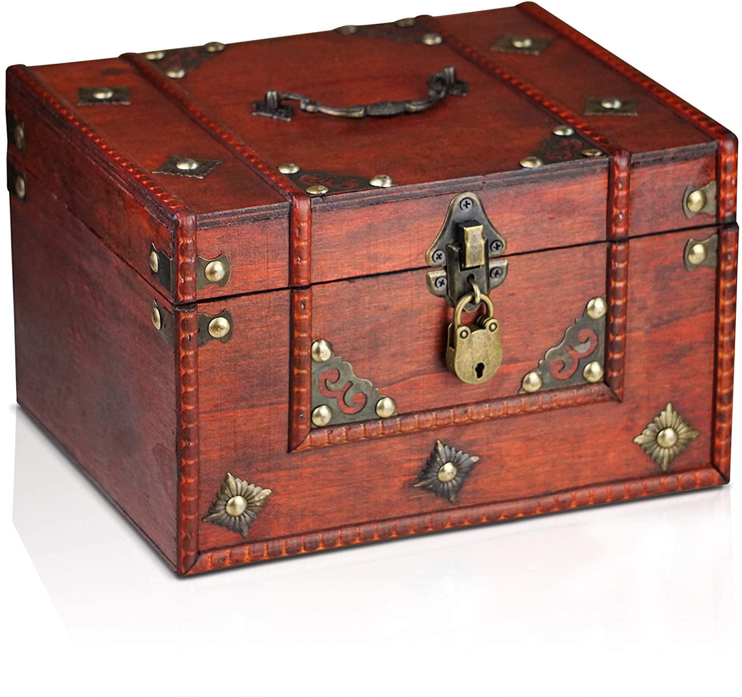 Brynnberg Durable Wood & Metal Pirate Treasure Chest Storage Box 