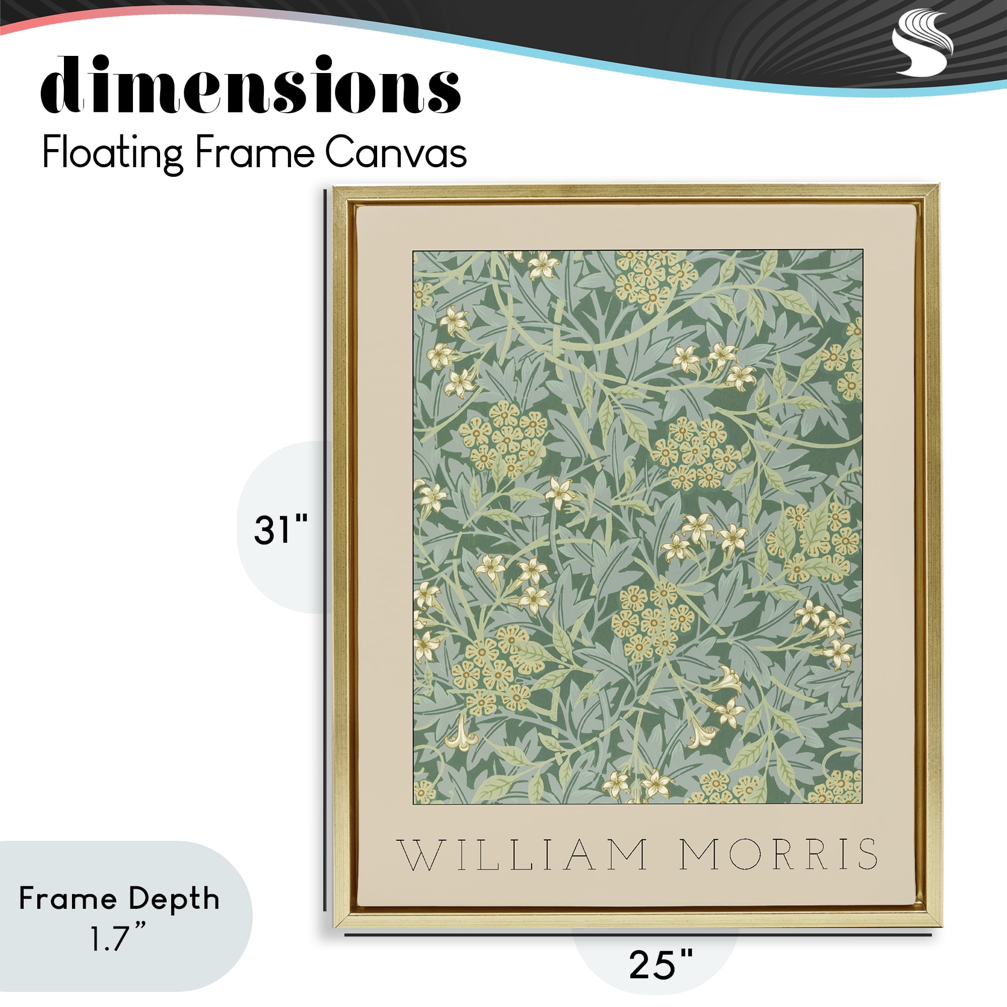 Stupell Industries William Morris Green Tones Gold Framed Floater Canvas Wall Art, design by Lil' Rue
