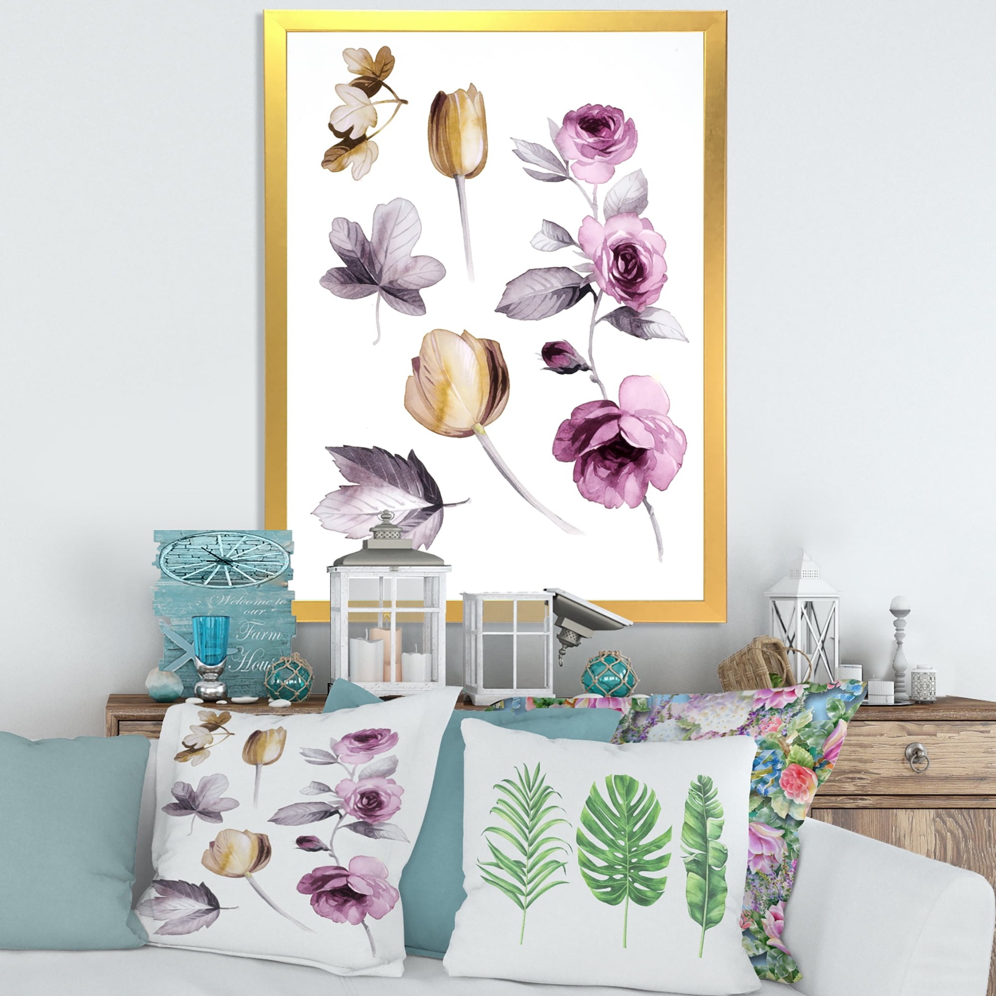 Designart 'Orange and Pink Wildflowers' Traditional Framed Art Print