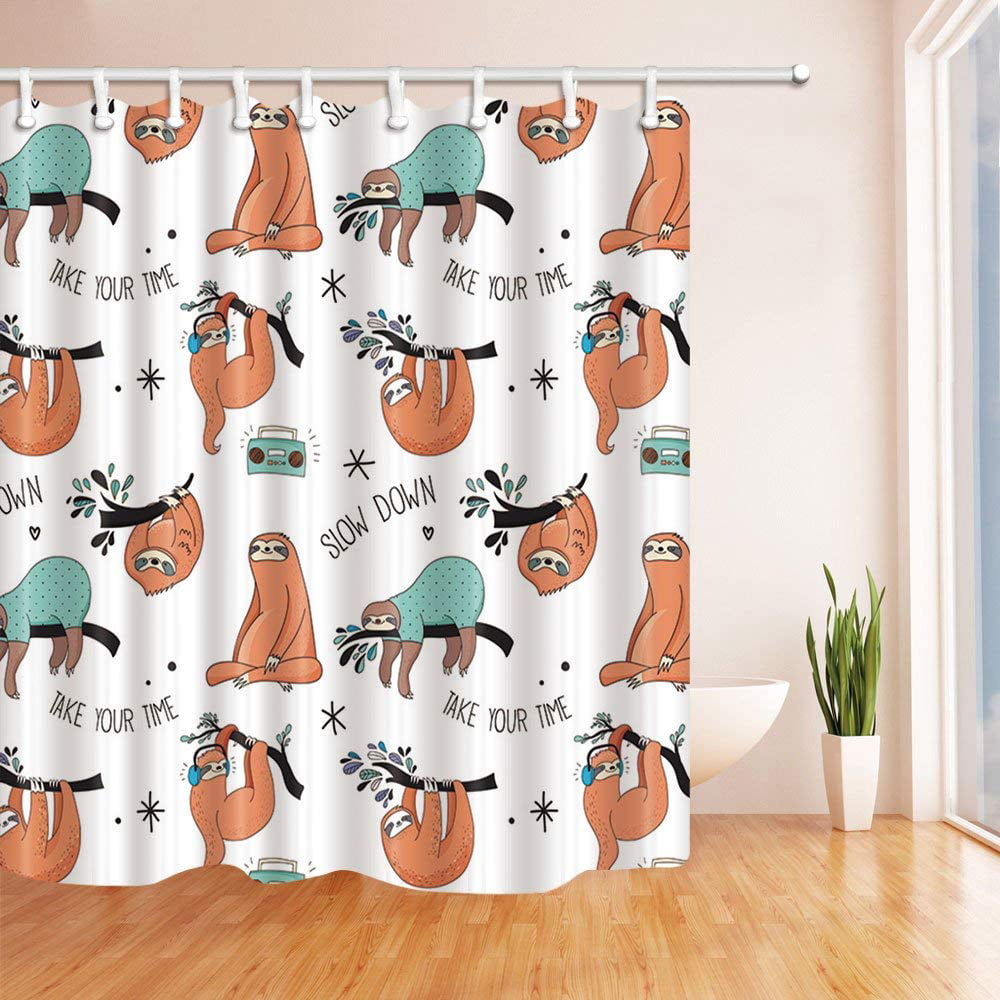 Cute Sloth Chew Slow Stock Illustrations for Kid Details about   Cartoon Animals Shower Curtain 