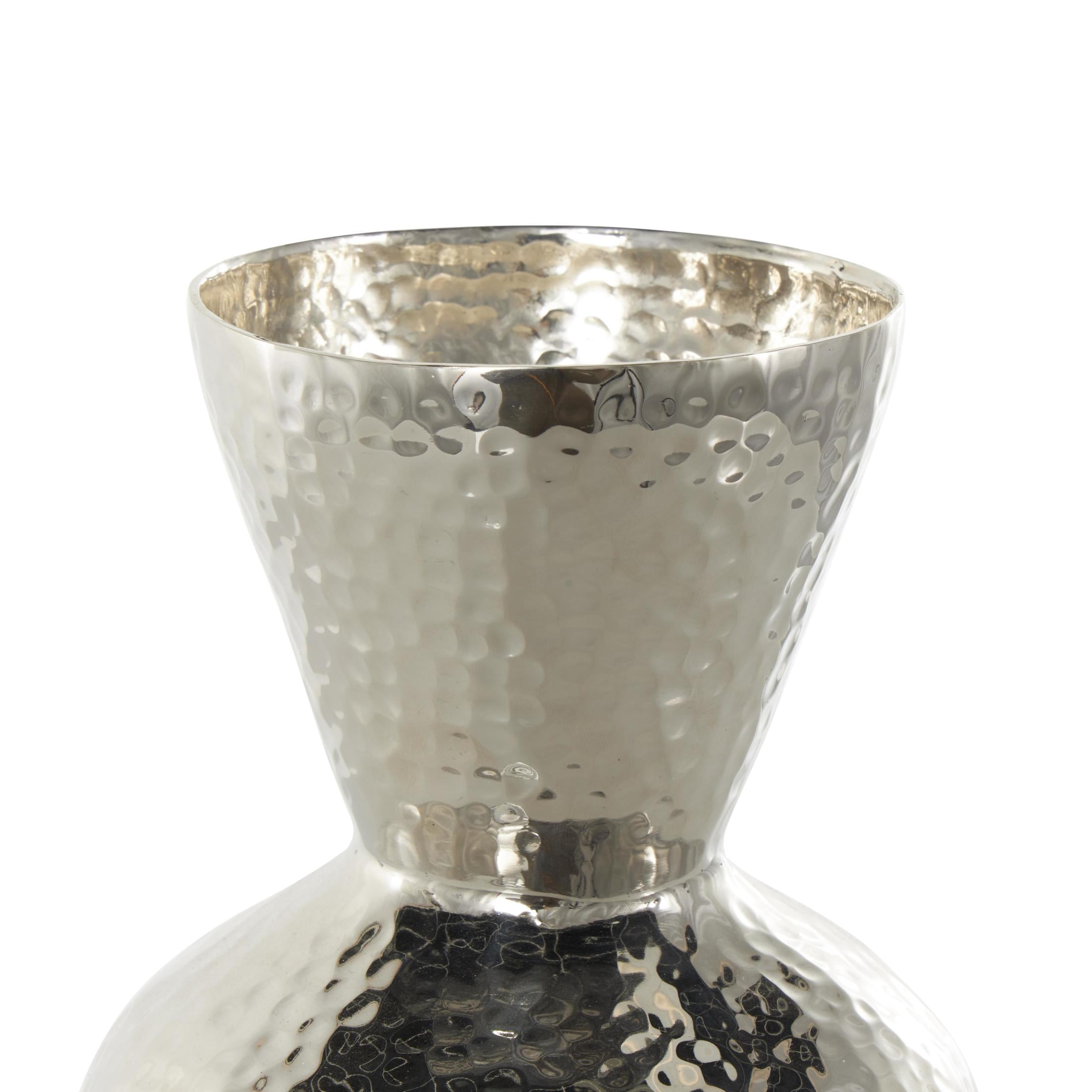 DecMode 14" Hammered Silver Aluminum Metal Vase with Cone Shaped Opening