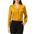 thumbnail image 1 of INSPIRE CHIC Chemise pour Femme Col Plat Manches Longues Boutonnée Chemise Satin de Bureau TP Jaune, 1 of 6