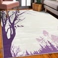 thumbnail image 3 of Forest Decorative Rug, Nature Theme the Panorama of a Forest Pattern Birds on Tree Branches Print, Quality Carpet for Bedroom Dorm and Living Room, 6 Sizes, Purple White, by Ambesonne, 3 of 4