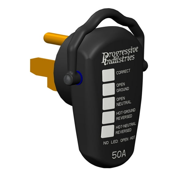Progressive Industries Circuit Tester RRT-50 With Fault Indicator Light; 50 Amp Outlet; With Swivel Plug Head Handle